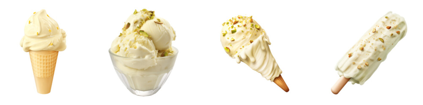 Indian kulfi ice cream. Traditional indian cone ice cream isolated on transparent background. Generative AI