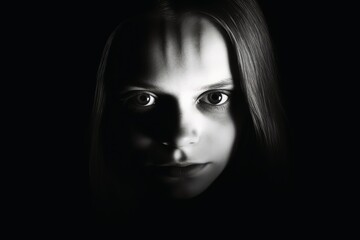 A terrifying spooky woman in a dark horror light.