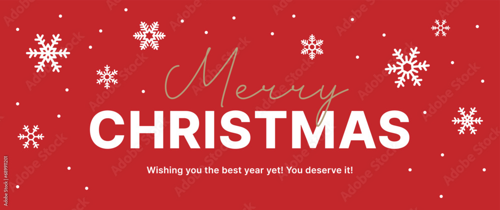Poster this is a christmas concept banner illustration design with snow and snowflake patterns on a red bac