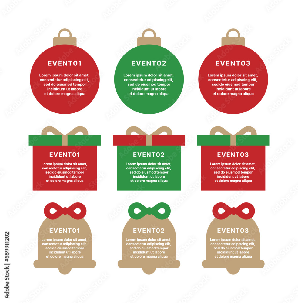 Poster a set of event design sources with a christmas concept in the winter season. frame in the shape of g