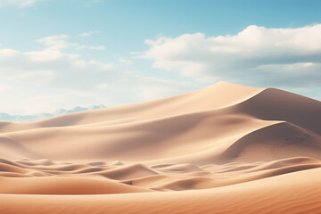 Fototapeta na wymiar A seamless panorama of sand dunes stretching into the distance, capturing the expansive beauty of desert landscapes. Concept of endless horizons and vastness. Generative Ai.