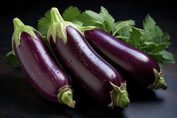 A trio of eggplants in varying shades of purple, inspiring culinary exploration beyond the common varieties. Concept of diverse eggplant allure. Generative Ai.