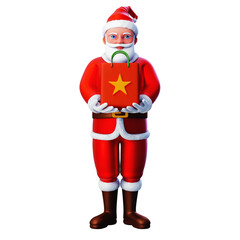 3D character of santa claus holding shopping bag,presenting, Merry Christmas and Happy New Year, 3d illustration and rendering