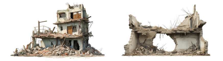 Demolished buildings isolated on transparent background. Generative AI - obrazy, fototapety, plakaty