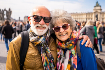 Joyful Senior Couple Enjoying Tourist Spot in European City