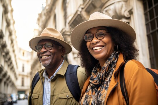 Stylish African American Senior Couple Exploring City Streets