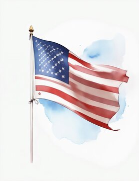 Patriotic Pastels: American Flag Stock Image with Stars, Stripes, and Sky in Soft Hues, Symbolizing Freedom and Unity in the United States