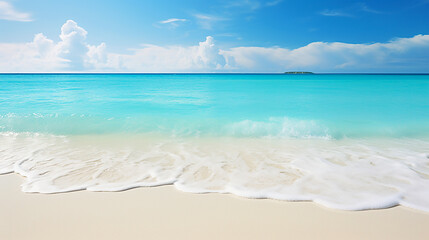 White sand beach, blue sea and sky