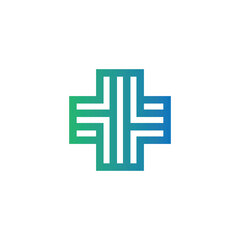 Obraz premium modern medical cross plus health line logo design