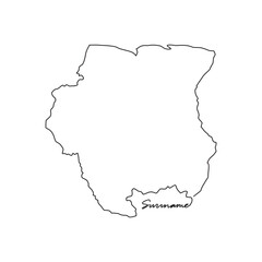 One continuous line drawing of country Map for Suriname vector illustration. Country map illustration simple linear style vector concept. country territorial area and suitable for your asset