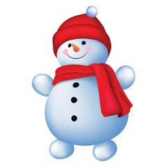 Cute funny laughing snowman with wool hat and scarf isolated on transparent background. Vector illustration
