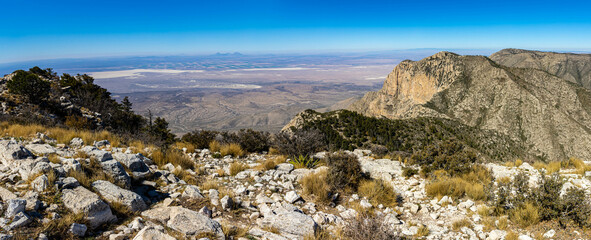 Overlooking The Salt Flats and Shumard Peak From The Summit of Guadupe Peak, Guadalupe Mountains National Park, Texas, USA