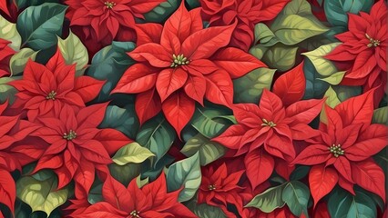 vibrant and festive wallpaper with red Poinsettia flowers as a background