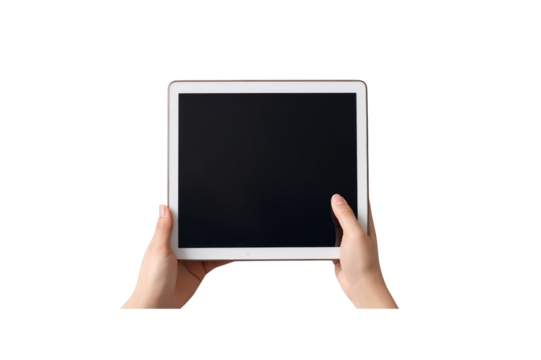 Woman's hands holding computer screen, mobile phone, tablet screen