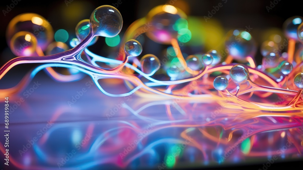 Poster a close up of a bunch of bubbles on a table. generative ai.