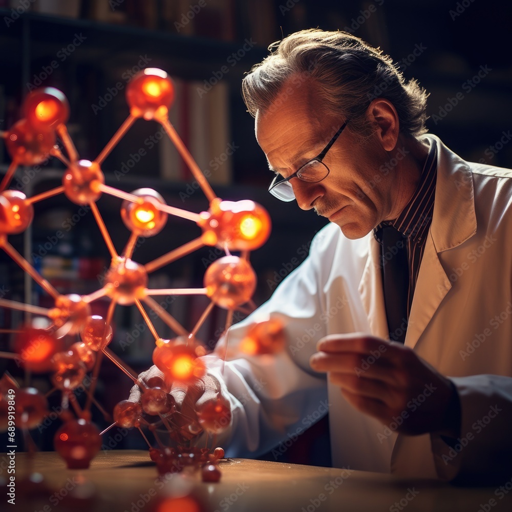 Aufkleber a man in a lab coat looking at a model. generative ai.