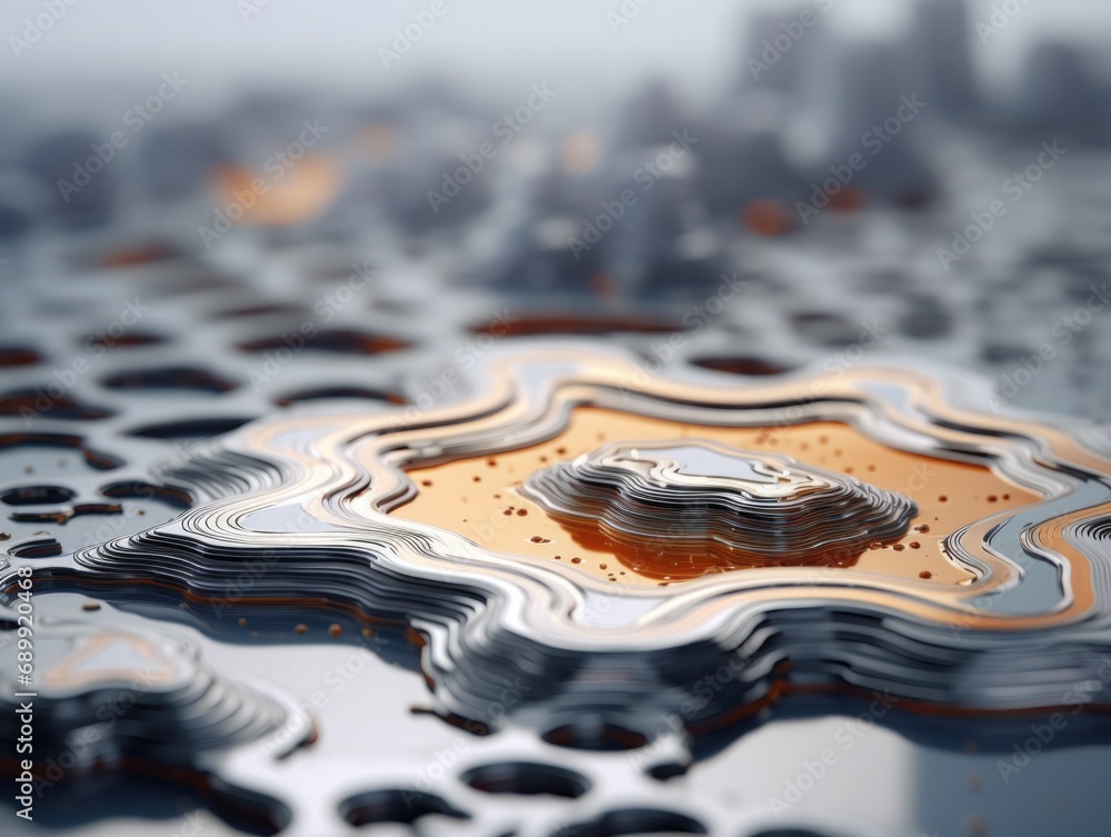 Poster a close up of a metal object with a city in the background. generative ai.
