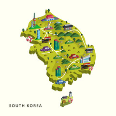 simple 3d isometric map design of South Korea