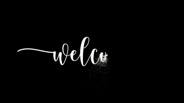 White color animated Welcome text with dust particles effect on black screen background