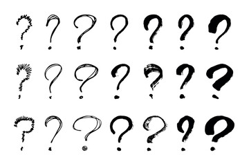 Hand drawn ink question mark illustration in sketch style. Elements for design