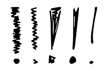 Hand drawn ink exclamation mark illustration in sketch style. Elements for design