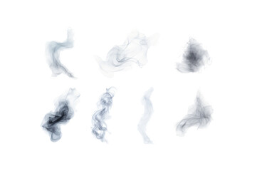 Set of smoke or steam clouds On a transparent background for using graphics.