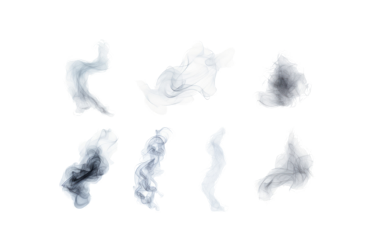 Set of smoke or steam clouds On a transparent background for using graphics.