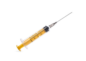 New medical syringe with needle isolated on white