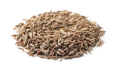 Heap of aromatic caraway (Persian cumin) seeds isolated on white