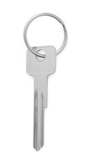One key with ring isolated on white, top view