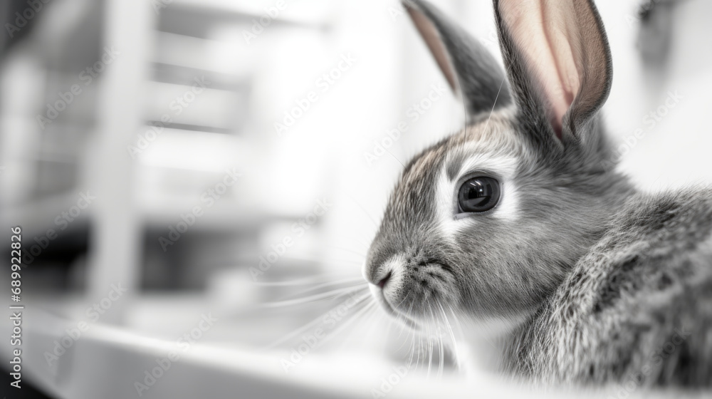 Poster a close up of a rabbit on a window sill.