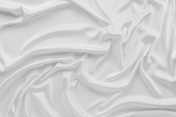 Fototapeta na wymiar Texture of white silk ripple fabric as background, top view
