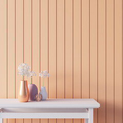 Peach Fuzz Orange color wall interior 2024 - 3D rendering - 689923203