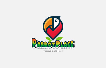Parrot logo design. Geometric parrots shape to form a location pin icon. vector illustration © Kongstones