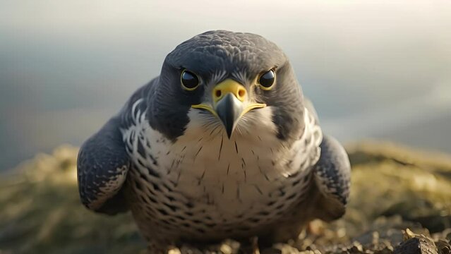 Closeup of a peregrine falcons intense stare, demonstrating the birds ability to spot tiny movements and maintain continuous focus on its target.