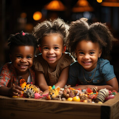 African-American children playing together, and smiling with joy and happiness