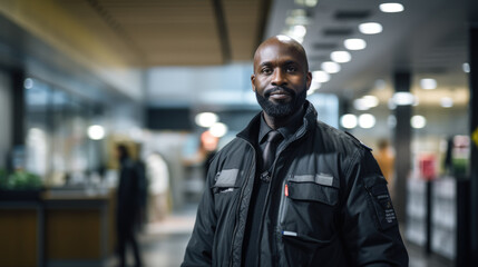 African-American security guard portrait looking at the camera