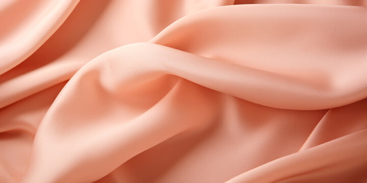 A close up view of a pink fabric. Monochrome peach fuzz background.