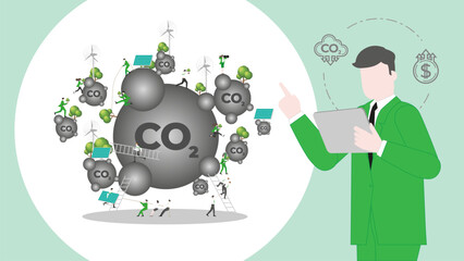ESG sustainability business policy. Carbon credit calculate from reduce carbon footprint and carbon offset. Profit of CO2