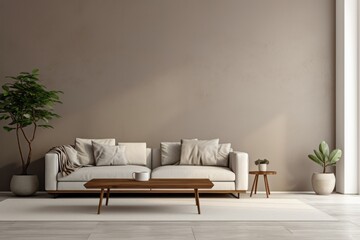 Fototapeta na wymiar Harmonious Retreat: Modern Living Room with Gray Wall
