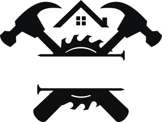 Carpenter Logo template with House,Saw, Hammer Construction Building Carpentry logo concept on white background Vector illustration