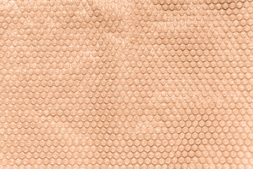 Clear bubble foil texture background, toned in trendy color of the year 2024 Peach Fuzz