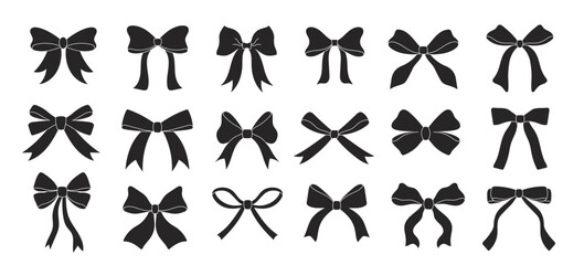 A set of black silhouettes of bows. For birthday, Christmas, Valentine's day or Wedding