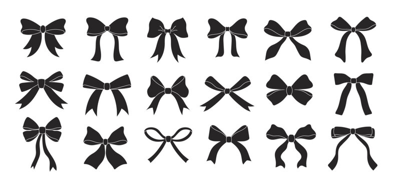 A set of black silhouettes of bows. For birthday, Christmas, Valentine's day or Wedding