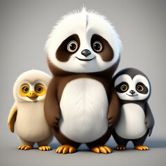 Naklejka premium furry character, part sloth, part panda and part penguin, big eyes, cute, mascot