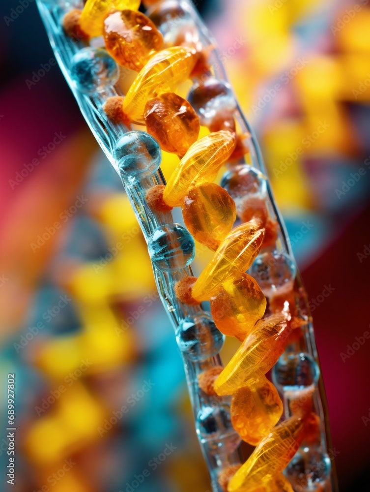 Aufkleber detailed dna helix structure in macro view. generative ai