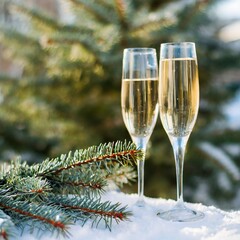 Two glasses of champagne new year eve celebration christmas toast cheering winter season holidays