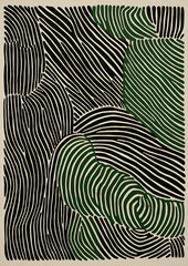  a screen print with patterns of green and black, in the style of lucien clergue, tangled forms Ai generative