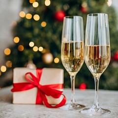 Two glasses of champagne new year eve celebration christmas toast cheering winter season holidays
