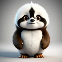 Obraz premium furry character, part sloth, part panda and part penguin, big eyes, cute, mascot